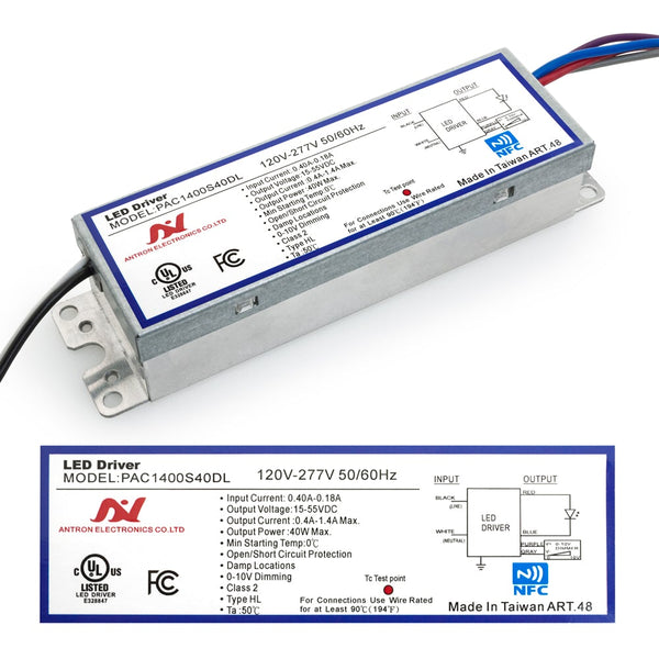 PAC1400S40DL Constant Current Programmable LED Driver with Custom Output Current 400-1400mA 15-55V 40W max - ledlightsandparts