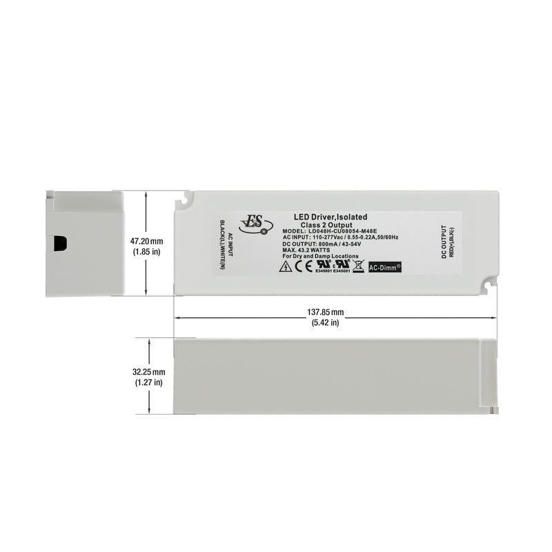 ES LD048H-CU08054-M48E Constant Current LED Driver, 800mA 43-54V 43W - ledlightsandparts