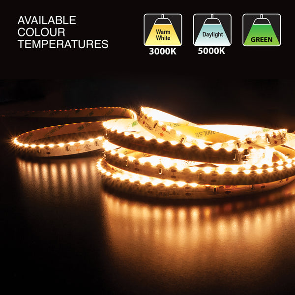 5M(16.4ft) Side Emitting Indoor LED Strip 315, 12V 3(w/ft) 329-402(Lm/ft) 120(LEDs/m) CCT(3K, 5K, Green) - ledlightsandparts
