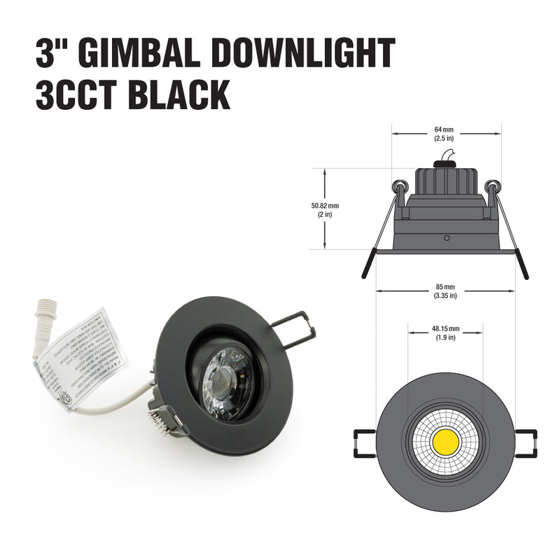 3 inch Round Recessed Light Gimbal GL34, 120V 8W 3CCT(3K, 4K, 5K)