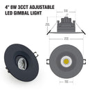 4 inch Round Ceiling Light Gimbal with Selectable Color Temperature (3CCT) 120V 8W Black - ledlightsandparts