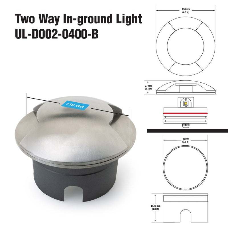 UL-D002-0400-B 4.5inch Round Recessed Inground and Wall light, 24V 4W  45° Beam - ledlightsandparts