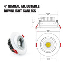 4 inch Round Recessed Gimbal Light Adjustable Canless AD-LED-4-S12W-5CCTWH-EY, (5CCT) 120V 12W - ledlightsandparts