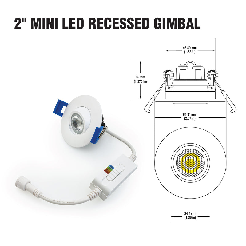 2 inch Mini LED Recessed Gimbal AD-LED-2-S5W-5CCTWH-EY, (5CCT) 120V 5W - ledlightsandparts