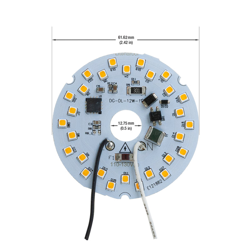 2.4inch Round Disc PCB Board Module DG-DL-12W-121, 110-130V 12W 3000K(Warm White),  led lighting, led strip, electronic, lighting, led, Canada, British Columbia, North America, international shipping, Ryunlt, LED panel, ZEGA, PCB board, ceiling light, Driverless. 