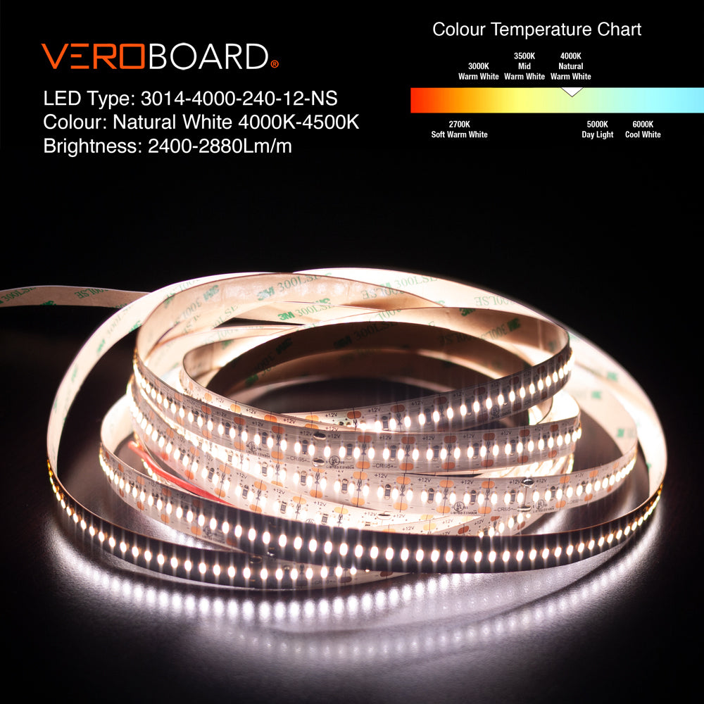 3014 Led 5M(16.4in) Indoor LED Strip 3014, 12V 7(w/ft) 727-873(Lm/ft) 240(LEDs/