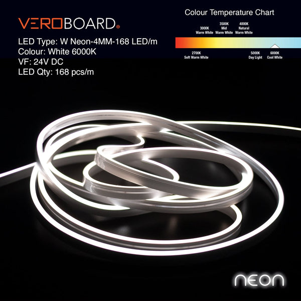 5M(16.4ft) LED Neon light Strip VBDFS-W Neon-4MM-168 LED/m, 6000K Dimmable Silicone Waterproof Casing Side Emitting. - ledlightsandparts
