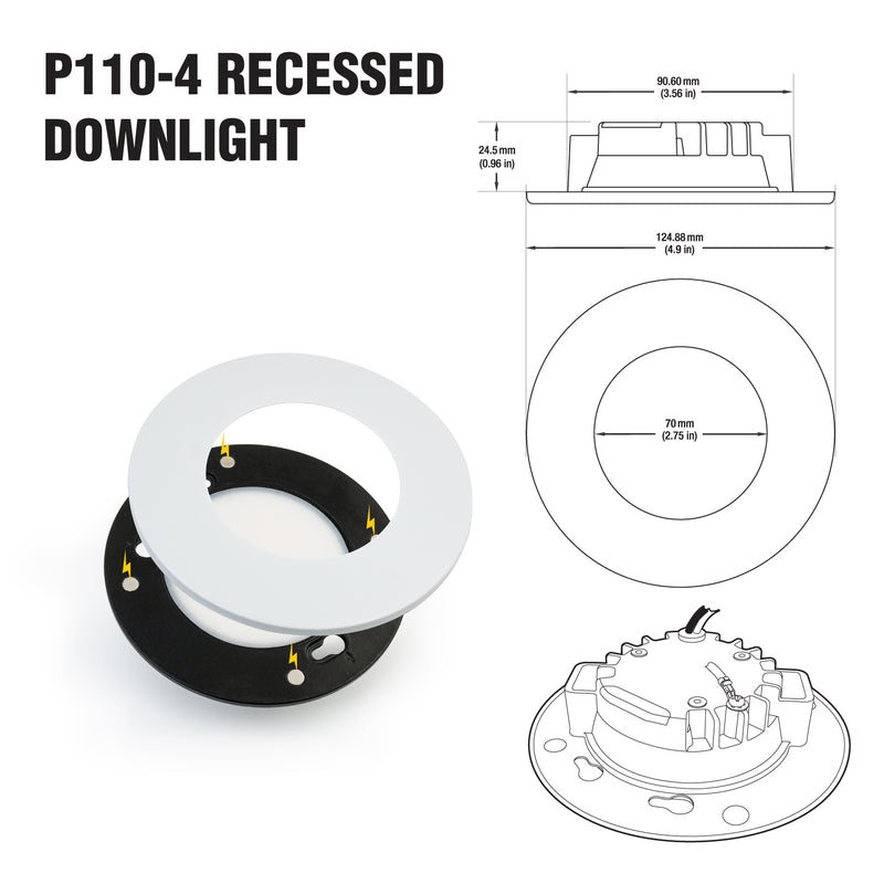 4 inch Multiple Application Recessed Downlight P110-4, 120V 8W  3000K(Warm White) - ledlightsandparts