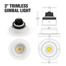 3 inch Round Trimless Downlight Gimbal LED-3-S8W-L5CCTWH-T, (5CCT) 120V 8W - ledlightsandparts