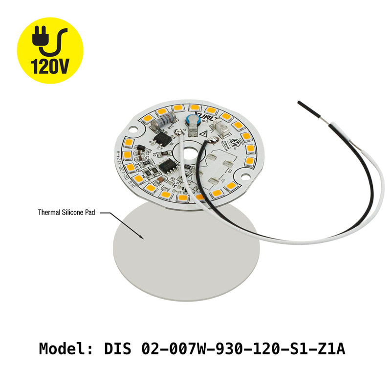 2 inch Round Disc LED Module DIS 02-007W-930-120-S1-Z1A, 120V 7W 3000K(Warm White), lightsandparts