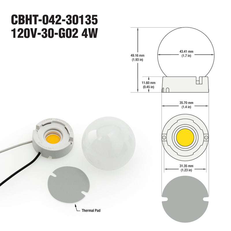 CBHT-42-30135-120V-30-G02 COB LED Module with GHH36135AC LED Holder, 120V 4W 3000K - ledlightsandparts