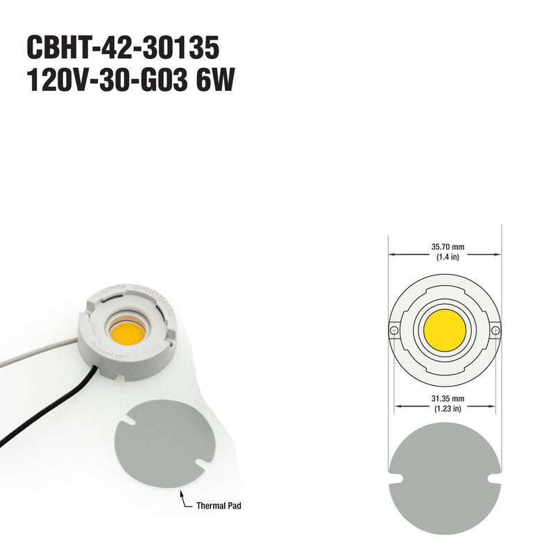 CBHT-42-30135-120V-30-G03 COB LED Module with GHH36135AC LED Holder, 120V 6W 3000K - ledlightsandparts