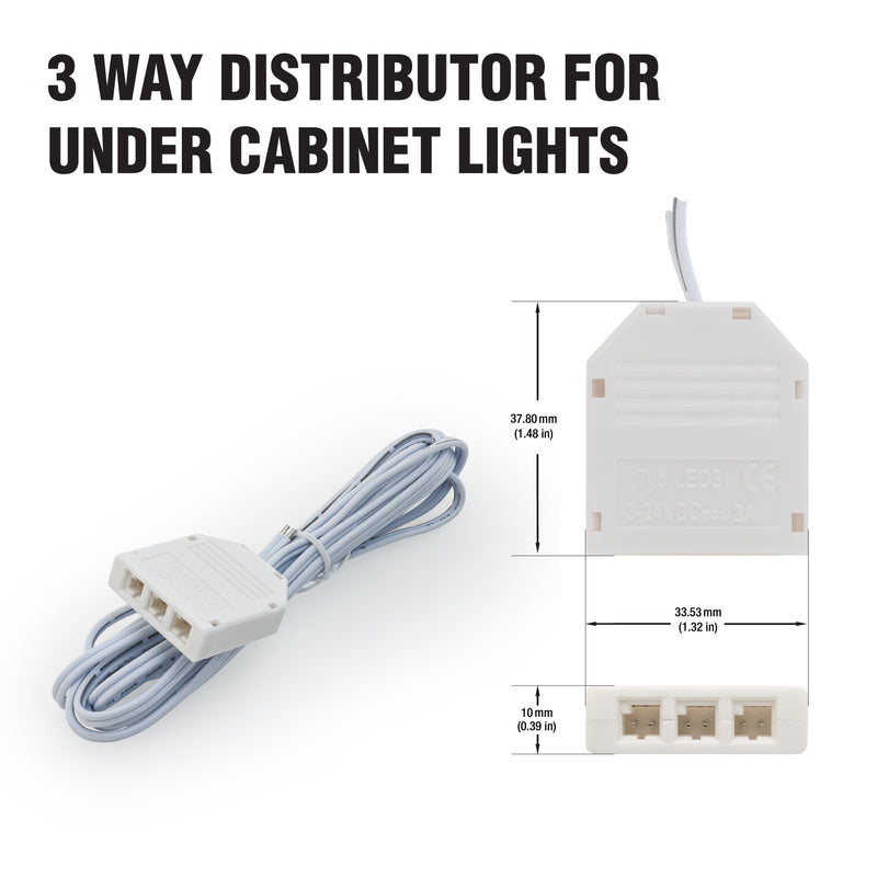 TYP LED3 3Way Distributor Box 2-pin DuPont Terminal for LED Cabinet Lights - ledlightsandparts