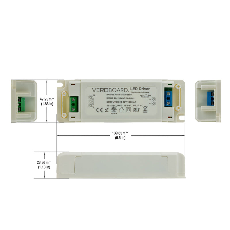 OTM-TD202800-1000-28 Constant Current LED Driver, 1000MA 24-42V 28W Dimmable - ledlightsandparts