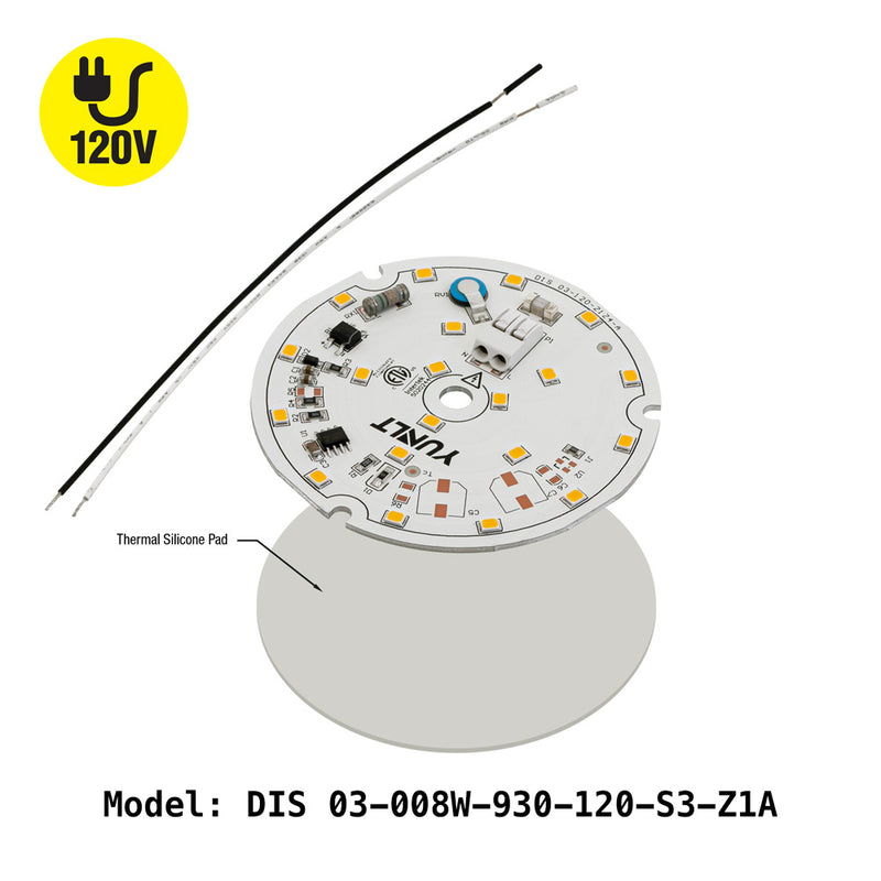 3 inch Round Disc LED Module DIS 03-008W-930-120-S3-Z1A, 120V 8W 3000K(Warm White), lightsandparts