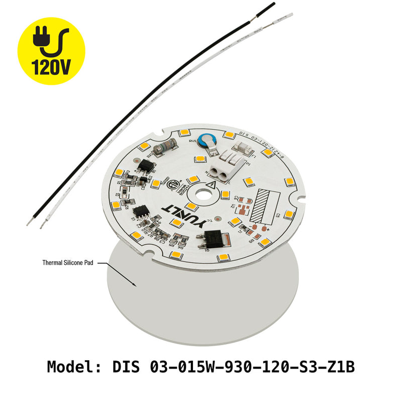 3 inch Round Disc LED Module DIS 03-015W-930-120-S3-Z1A, 120V 15W 3000K(Warm White)