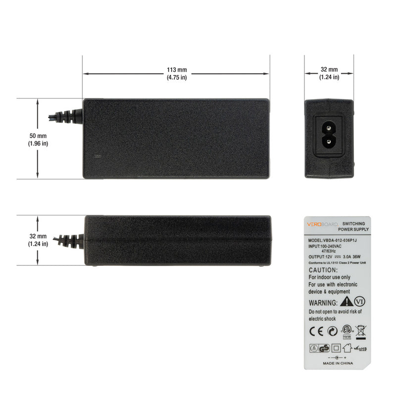 VBDA-012-036P1J Non-Dimmable Constant Voltage Plug-In Power Supply, 12V 36W, lightsandparts
