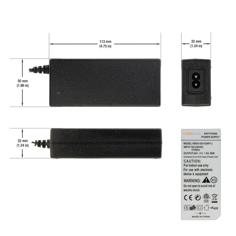 VBDA-024-036P1J Non-Dimmable Constant Voltage Plug-In Power Supply, 24V 36W, lightsandparts