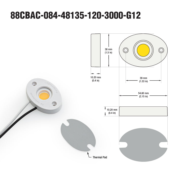 8CBAC-084-48135-120-3000-G12 COB LED Module with GPH48135AC LED Holder, 120V 16W 3000K (Warm White)