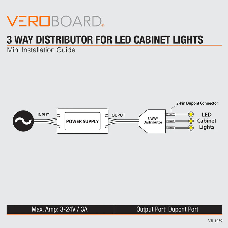 TYP LED3 3Way Distributor Box 2-pin DuPont Terminal for LED Cabinet Lights - ledlightsandparts