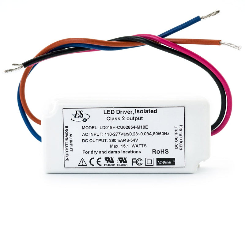 ES LD018H-CU02854-M18E Constant Current LED Driver, 280mA 43-54V 15W max - ledlightsandparts