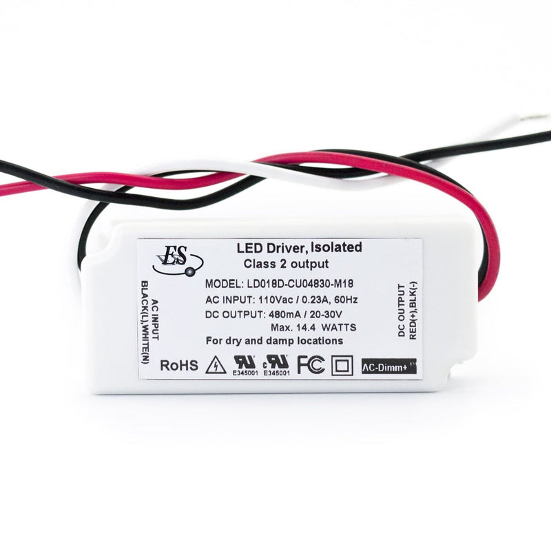 ES LD018D-CU04830-M18 Constant Current LED Driver, 480mA 24-30V 14.4W - ledlightsandparts