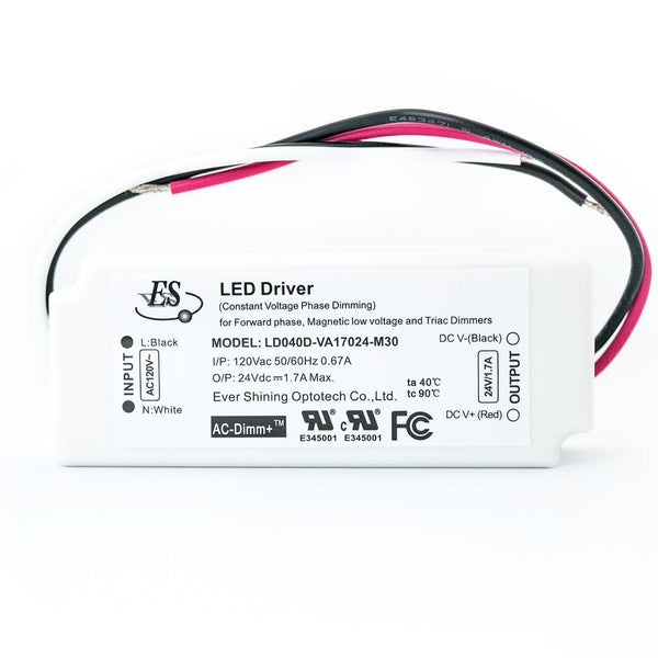 ES LD040D-VA17024-M30 SQJ-Box Constant Voltage LED Driver, 24V 1.7A 40W - ledlightsandparts