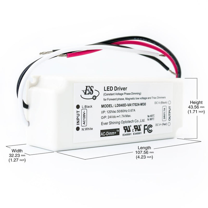 ES LD040D-VA17024-M30 SQJ-Box Constant Voltage LED Driver, 24V 1.7A 40W - ledlightsandparts