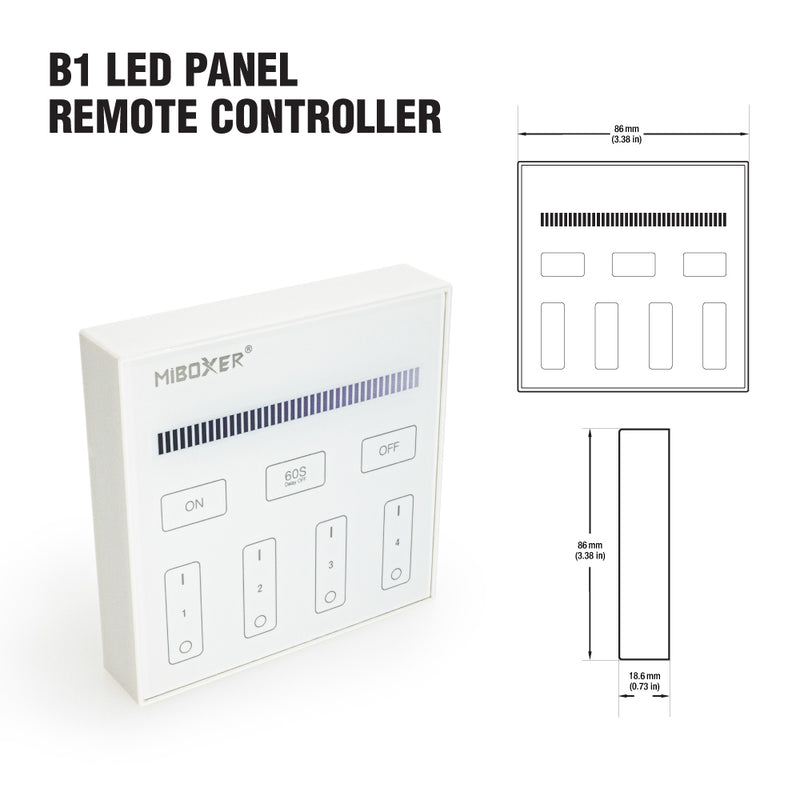 Mi-Light B1 4-Zone Single Color Brightness Dimming Smart Touch Panel Remote Controller, works with FUT036 - ledlightsandparts