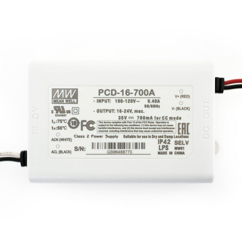 Mean well PCD-16-700A Constant Current LED Driver, 700mA 16-24V 16W - ledlightsandparts