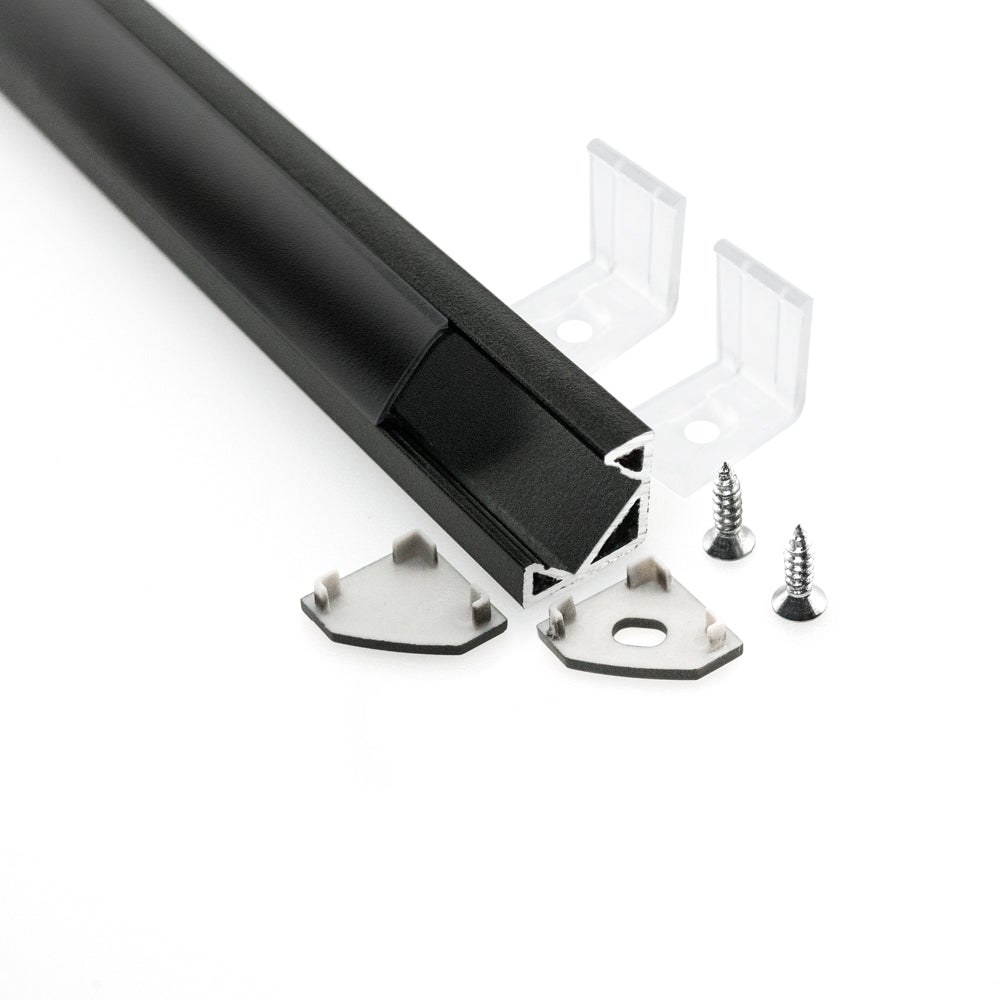 Type 34A Black, Corner Mount Aluminum LED Strip Light Fixture Profile