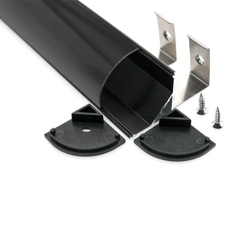 Type 34B Black, Corner Mount Aluminum Curved Diffuser LED Strip Light