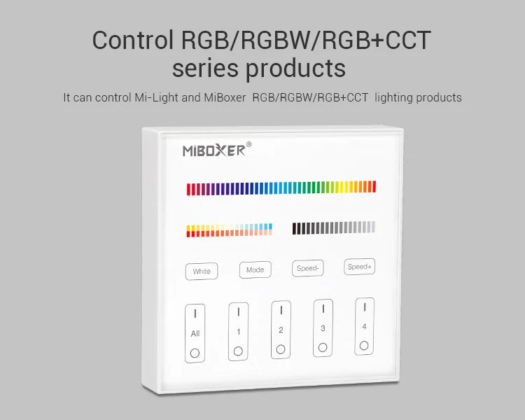 Mi-Light B4 4-Zone RGB+CCT Smart Touch Panel Remote Controller, works with FUT039 - ledlightsandparts