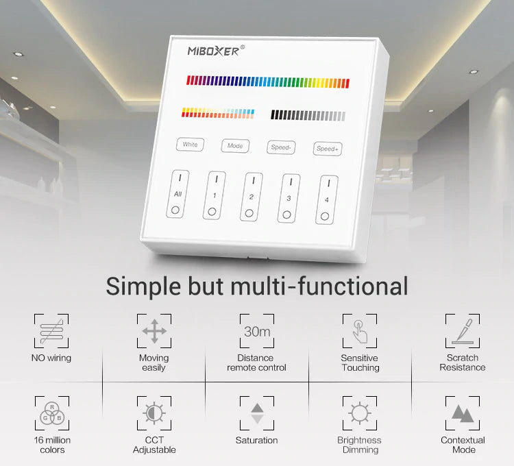 thumbnail image 2 of Mi Light B4 4-Zone RGB CCT Wall Dimmer – Touch Glass Panel For LED Strips 2 of 2