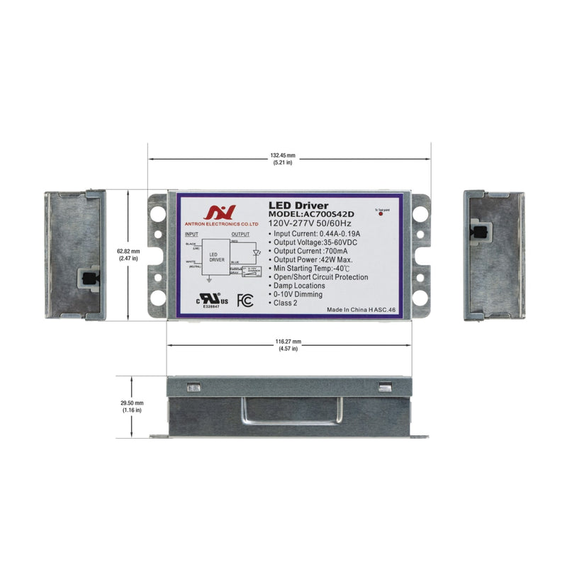 ES AC700S42D Constant Current LED Driver, 0-10V Dimming 700mA 35-60V 42W - ledlightsandparts